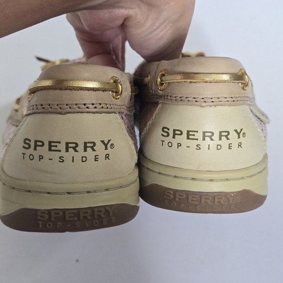 SPERRY Top-Sider Boat Shoes Tan Pink Plaid Sequin Loafer leather sz 7.5 - Picture 8 of 8